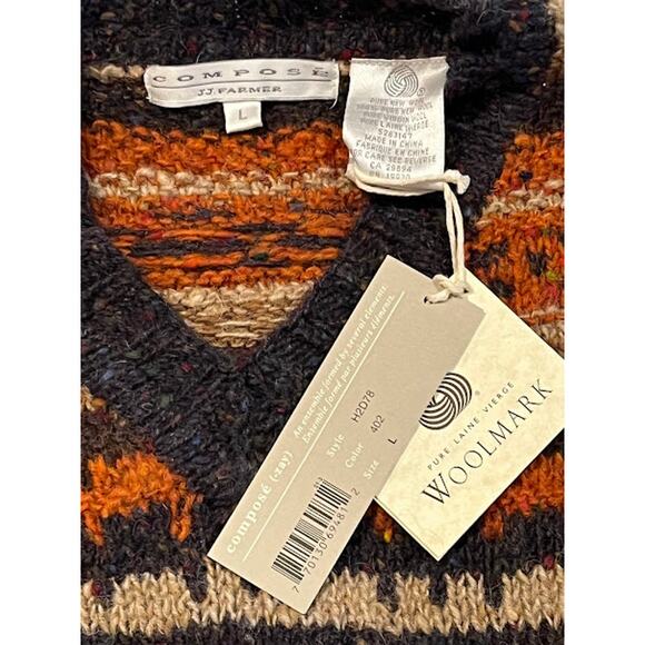 NWT VTG 90s JJ Farmer Compose Sweater Jumper 100% Wool Sz L Earthtones - Picture 4 of 7